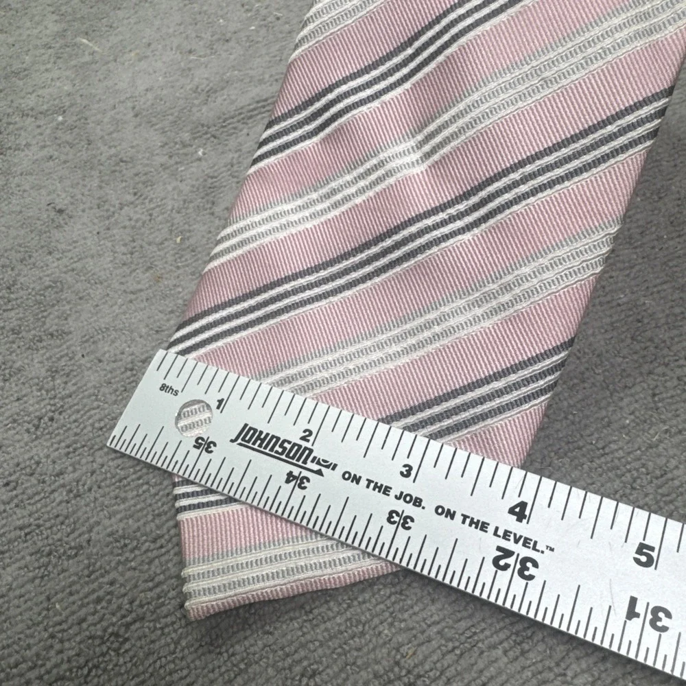 Donald Trump Signature Collection 100% Silk Pink White Gray Striped Gold Bar‎